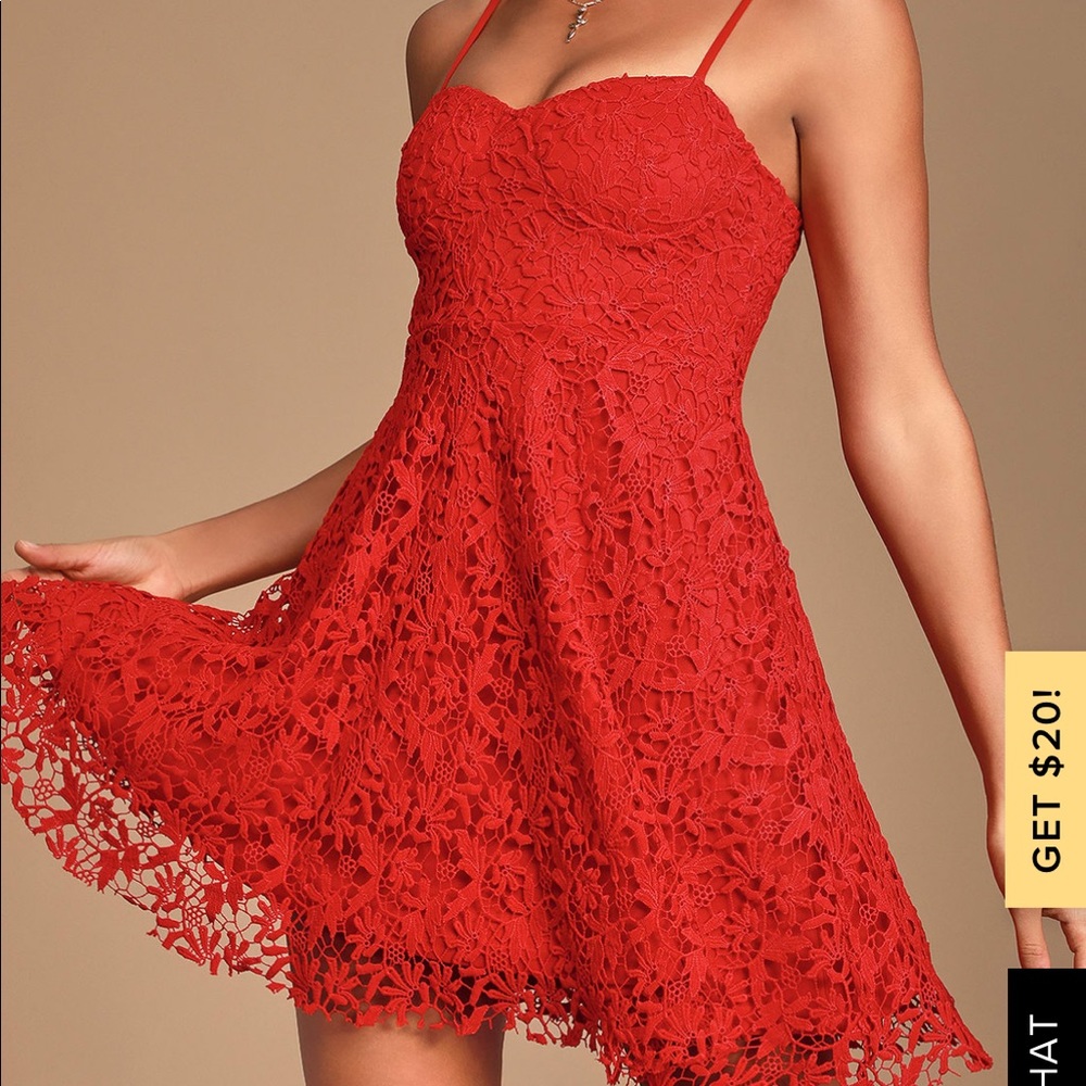 NWT Lulus “So Into You” Red Lace Dress